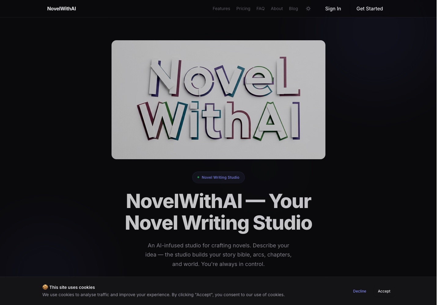 NovelWithAI writing studio homepage