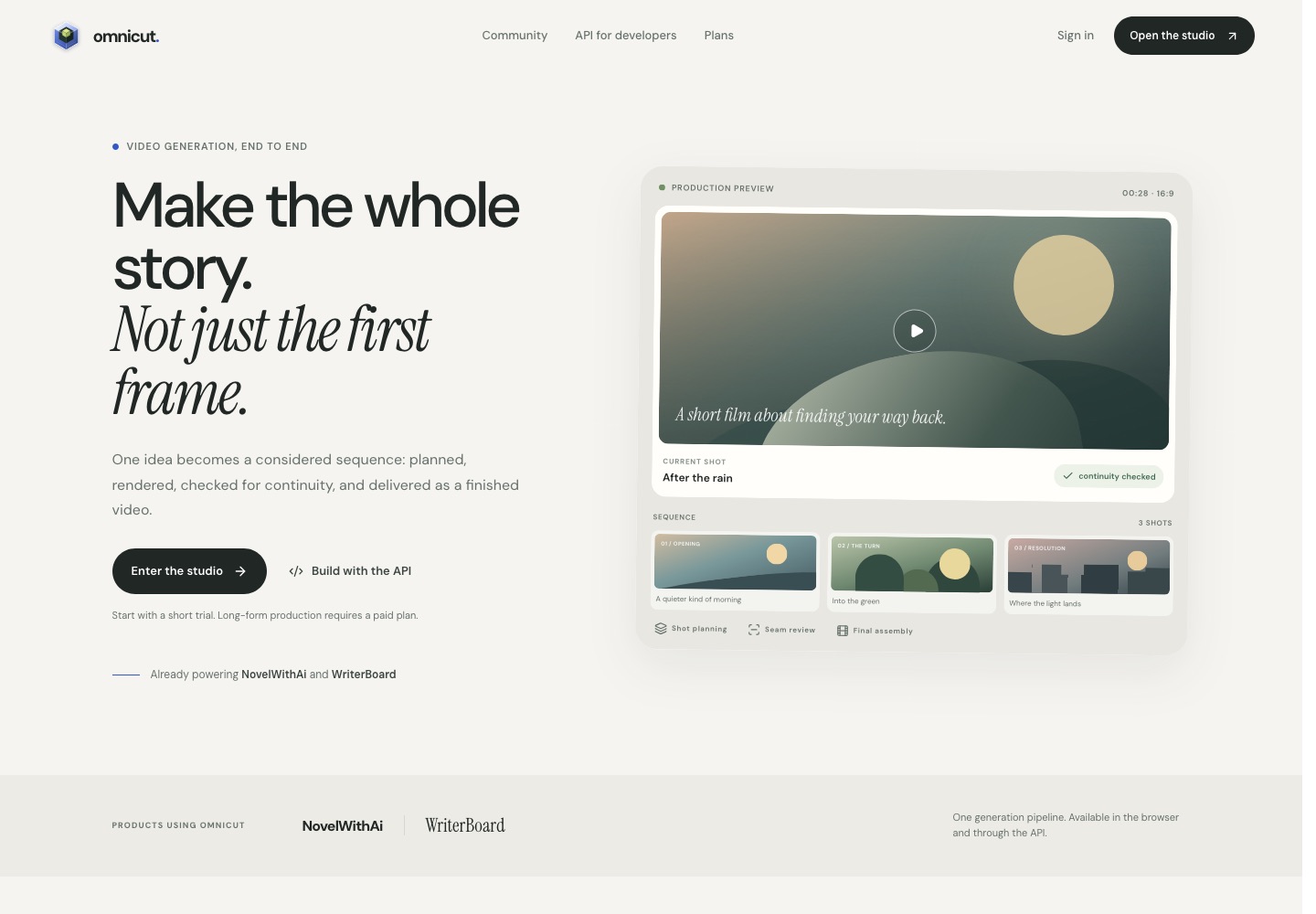 OmniCut video generation studio homepage