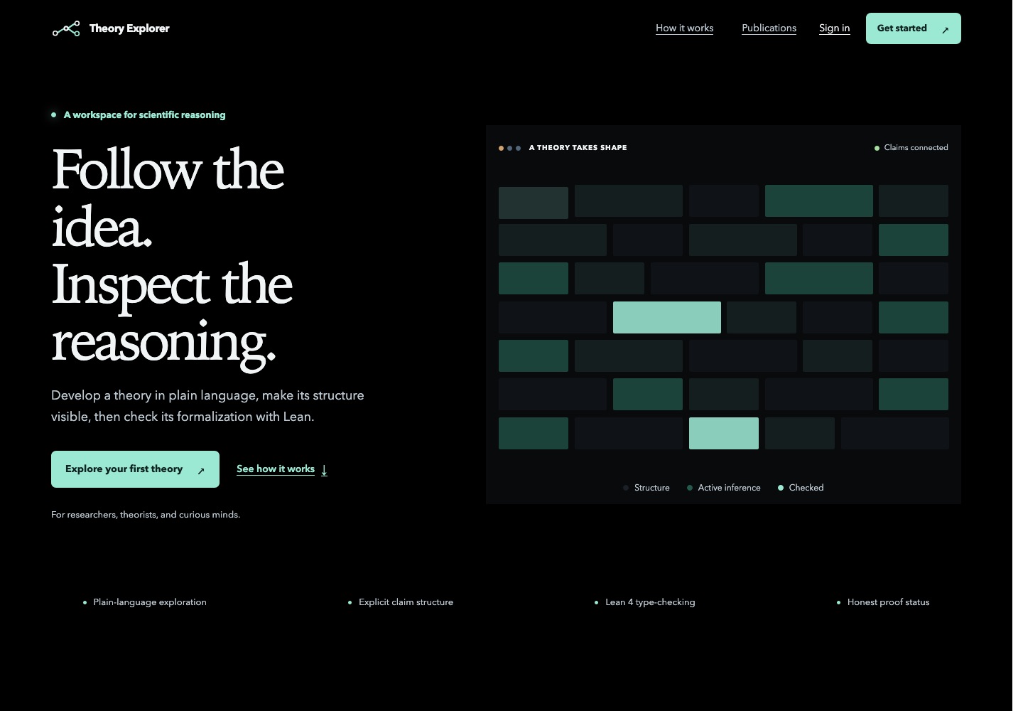 Theory Explorer scientific reasoning workspace homepage